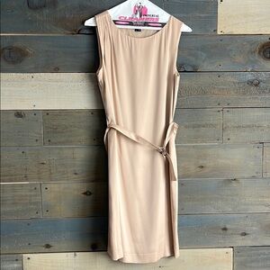 Theory Silk Cream Pink Sleeveless Belted Dress Knee Length Size S